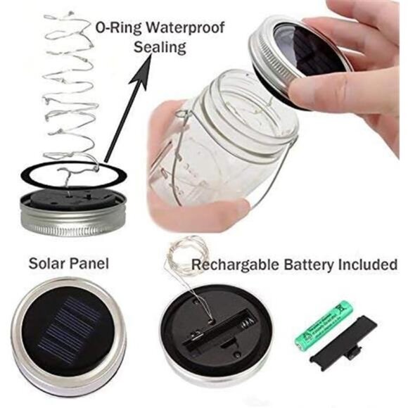 Solar Lantern Mason Jar Hanging Lights,4 Pack 30 Led Fairy Firefly Starry - Picture 4 of 7
